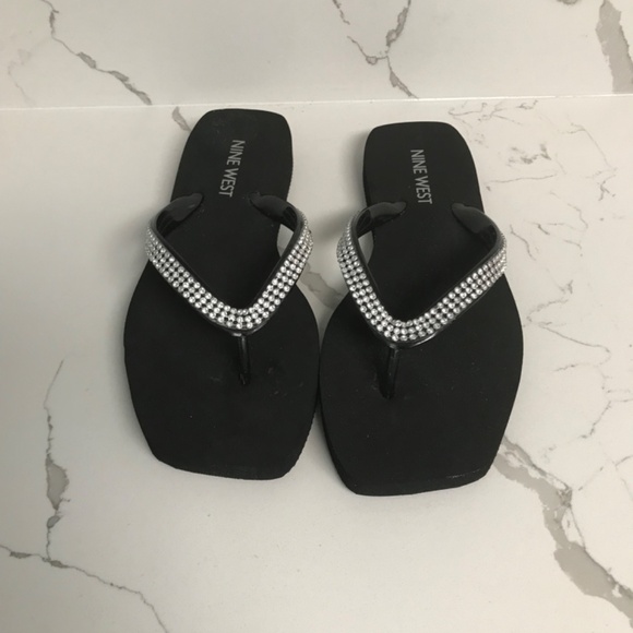 Flip flop Thong Sandals Nine West Black Rhinestones US 6 - Picture 3 of 5